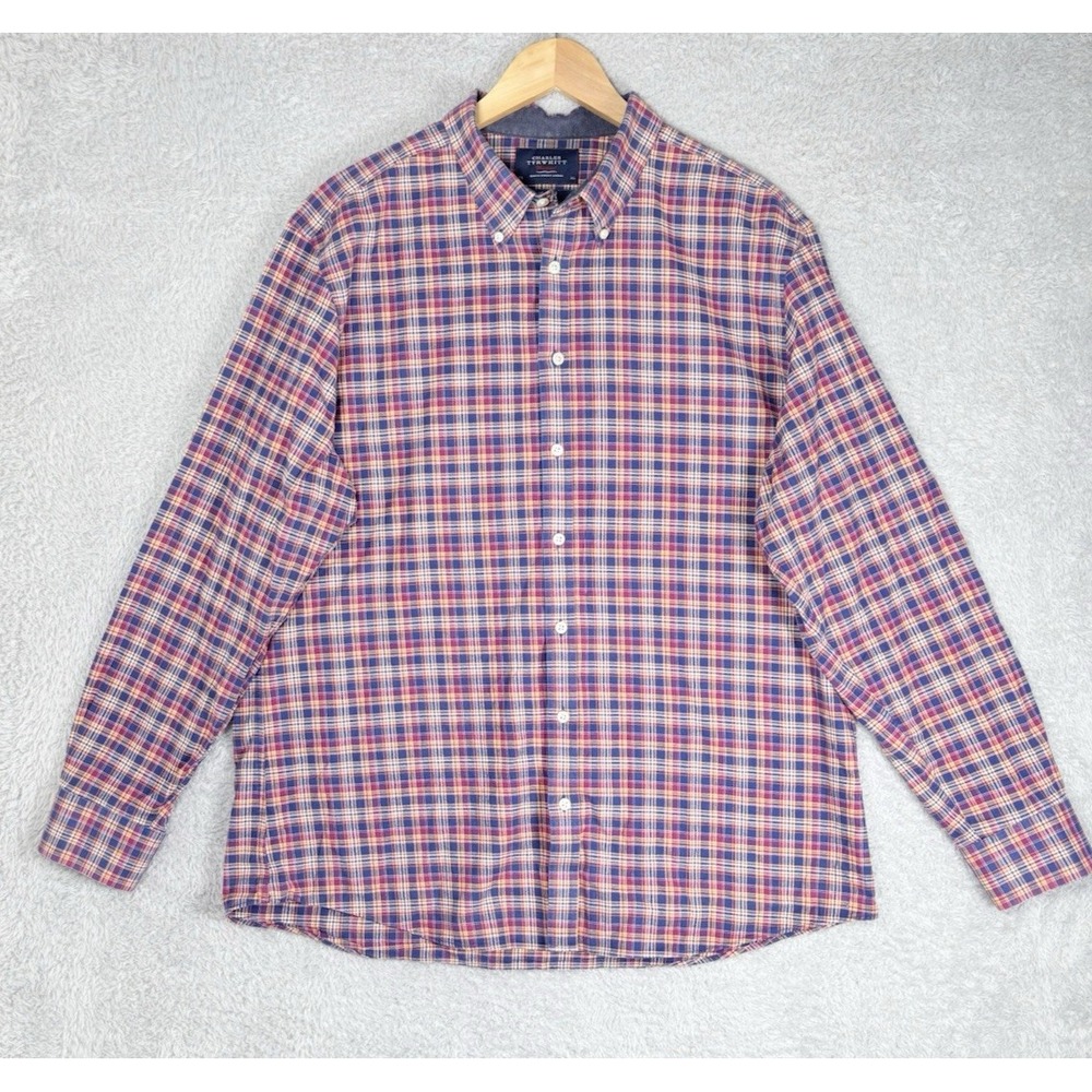 Charles Tyrwhitt Mens XL Weekend Slim Fit Plaid Shirt Cotton Button Down Preppy